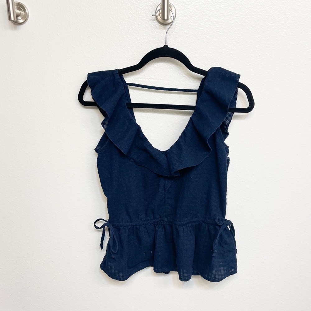 Abercrombie Navy Ruffle Sleeve Top size Small